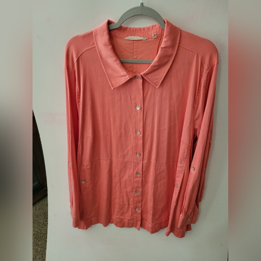 Soft Surroundings Tunic Womens 3x Button Down A-Line Flowy Coral Pink